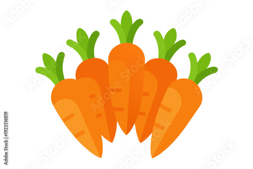 A vector graphic illustration of four orange carrots with green tops on a white background