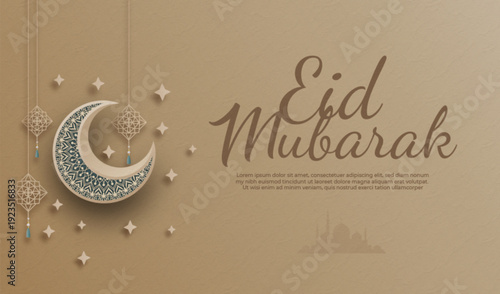 Elegant Eid Mubarak Greeting Card with 3D Crescent Moon
