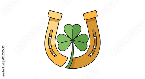 A sleek flat design vector illustration combining a minimalist lucky horseshoe with a shamrock, symbolizing good fortune and St. Patrick's Day.