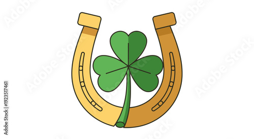 A sleek flat design vector illustration combining a minimalist lucky horseshoe with a shamrock, symbolizing good fortune and St. Patrick's Day.