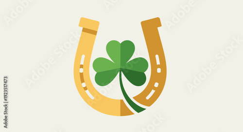 A sleek flat design vector illustration combining a minimalist lucky horseshoe with a shamrock, symbolizing good fortune and St. Patrick's Day.