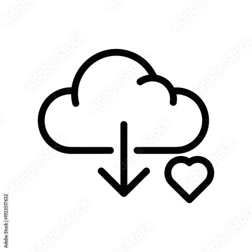 Clean and modern vector illustration of a cloud downloading a heart symbol, representing digital love, data transfer, and emotional connection in technology.