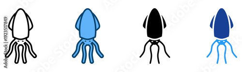 Squid Icon Multiple Style Vector Collection   