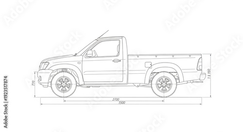 Pickup Truck Side View Illustration.