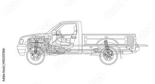Pickup Truck Side View Illustration.
