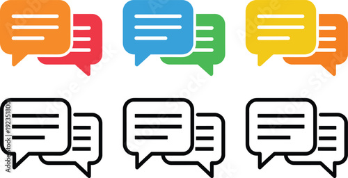 Colorful and monochrome speech bubbles on white background
