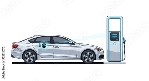 Electric Car Charging at Station.