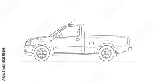 Pickup Truck Side View Illustration.