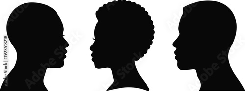 Human head profile silhouettes facing each other, diversity vector illustration, communication design art composition, social identity silhouette for stock marketplace discoverability