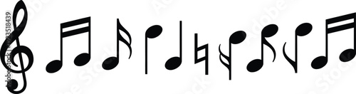 Musical notes in a row on a white background