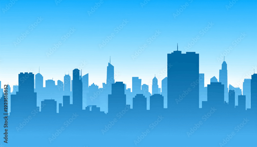 Obraz premium Cityscape Silhouette in Blue Gradient