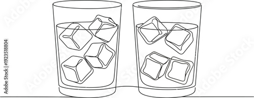 Refreshing Iced Drinks - Two glasses of iced drinks with straws,  minimalist line art . Perfect for summer themes 
