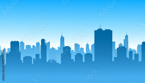 Cityscape Silhouette in Blue Gradient