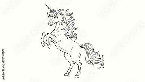 Majestic unicorn rearing up on hind legs, elegant and powerful stance, detailed mane and tail