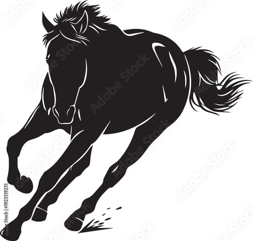 Charging horse vector illustration dynamic stallion silhouette running front view line art