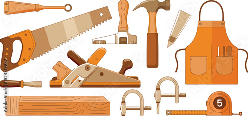 Carpentry Tools Outline Icons Hammers, Saws, and Measuring Equipment