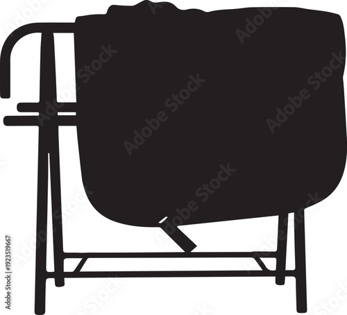 Stable equipment stand with horse blanket vector silhouette illustration line art gear set