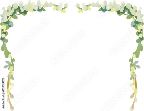 Sage green watercolor floral garland frame vector illustration designed for elegant wedding invitations, save the date cards, and romantic header layouts. Horizontal botanical border in soft pastel ha