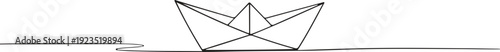 A continuous single line drawing of a simple paper boat floating on water.