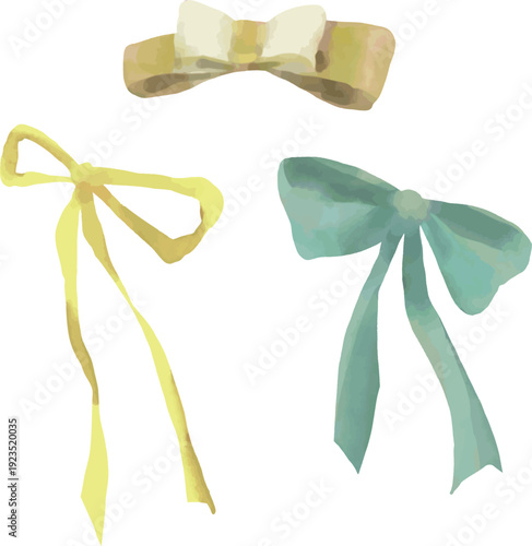 Sage green watercolor ribbon and bow vector set for wedding invitations, gift decoration, and bridal stationery design. Soft romantic decorative elements isolated on white.