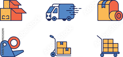 Logistics & Delivery Outline Icons  Trucks, Packages, and Shipping