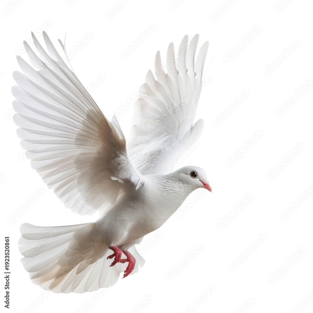 Fototapeta premium White Dove Flying with Spread Wings.