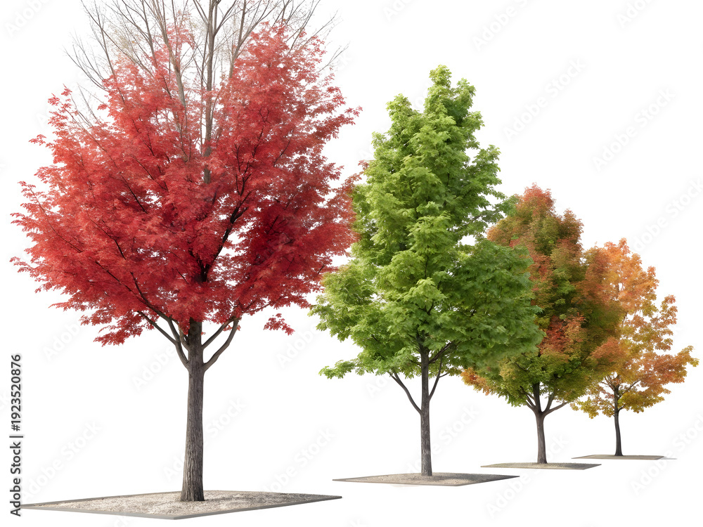 Obraz premium Group of Four Trees with Autumn Foliage Isolated on Transparent Background