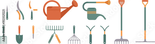 Garden Essentials Outline Icons Set – Trowel, Pruners, Watering Can, and More