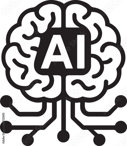 Modern AI brain icon vector for artificial intelligence, machine learning, and tech innovation design.