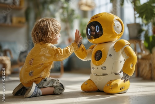 Childhood's High-Five with a Future Robot Companion generated by AI