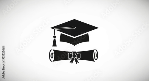 A simple black silhouette icon illustrating a graduation cap with a tassel and a rolled diploma scroll tied with a ribbon, symbolizing academic achievement.