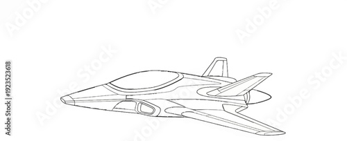 A sketched futuristic aircraft with sleek lines and swept-back wings