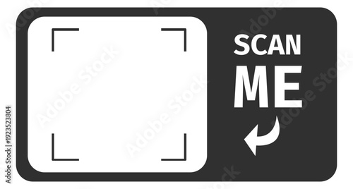 Scanning frames Qr codes stickers and scan me phone tag inscription. Phone arrow, borders. QR code mockup, layout. Qr code for payment, e-wallet, web, mobile app. UI UX design element set