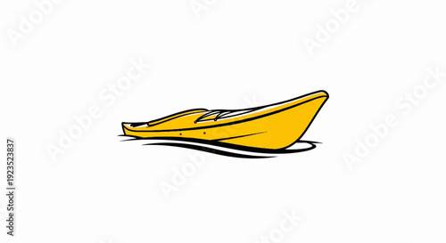 A bright yellow kayak floats serenely on stylized black waves