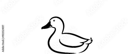 A simple black and white illustration of a duck facing left