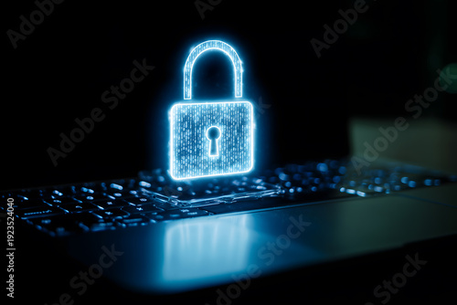 Blue screen with a lock on it. security cyber concept.