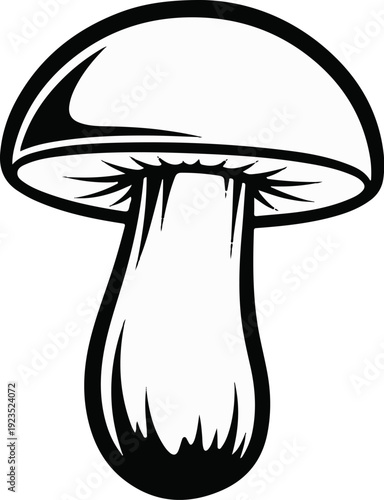A black and white drawing of a single mushroom