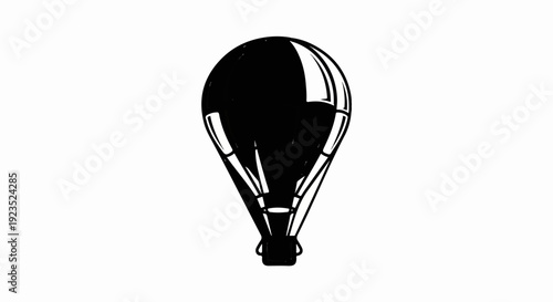 A black and white graphic of a hot air balloon with its ropes and basket