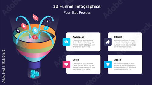 Sales and marketing funnel strategies info graphic template. Business Presentation