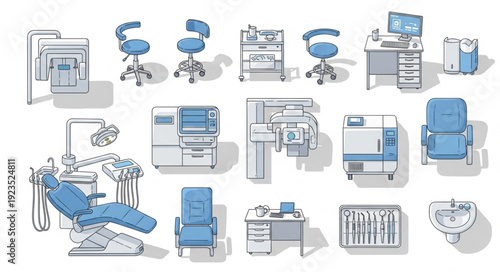 Dental Clinic Equipment Illustration - Modern Medical Office Interior.