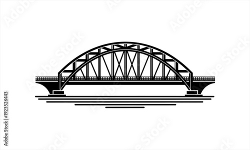 Elegant Black and White Arch Bridge Silhouette Design.