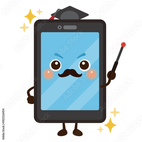 指示棒を持ったスマートフォンのキャラクターイラスト／Cute Smartphone Character Illustration – Holding a Pointer Stick