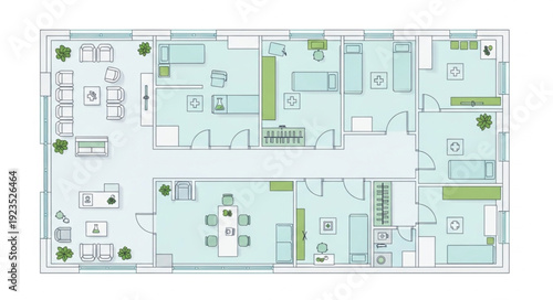 Detailed architectural floor plan showcasing office layout with various rooms and spaces.