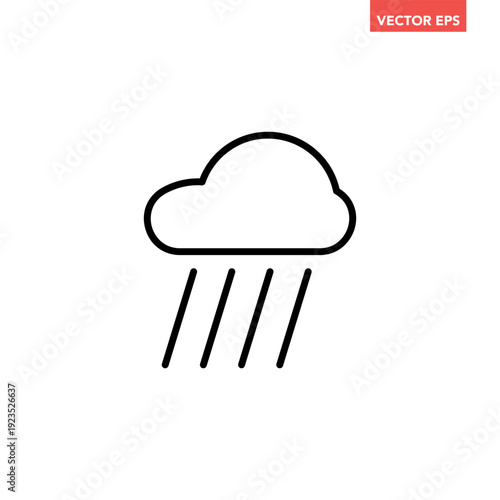 Black single heavy raining day icon, simple bad weather flat design vector pictogram, infographic vector for app logo web website button banner ui ux interface elements isolated on white background