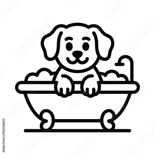 Cute puppy dog taking a bath with bubbles isolated on white background grooming pets