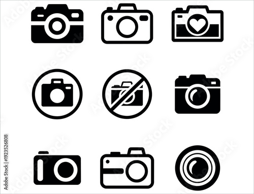 Photography Camera and Lens Icon Set for Studio Branding and Mobile App Interface Vector Illustration.
