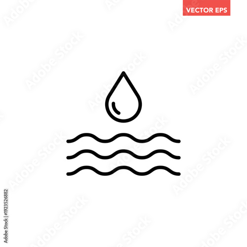 Black single pure water line icon, simple water flow shield flat design vector pictogram, infographic interface elements for app logo web button ui ux isolated on white background