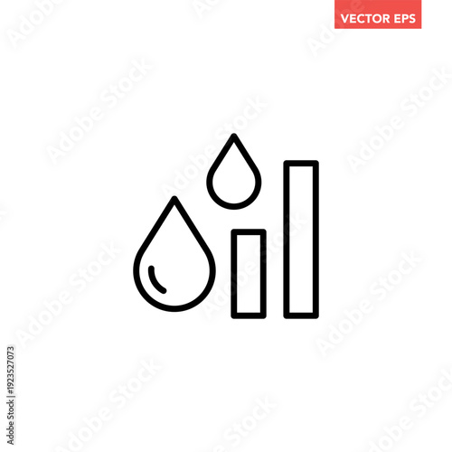 Black single water chart line icon. Simple rainfall graph flat design vector pictogram, infographic interface elements for app logo web button ui ux isolated on white background