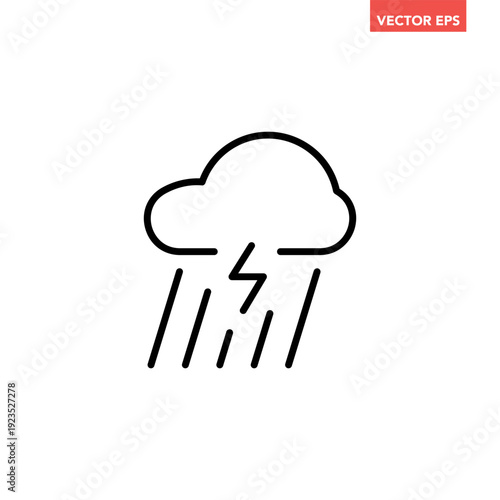 Black single overcast raining day icon, simple bad weather flat design vector pictogram, infographic vector for app logo web website button banner ui ux interface elements isolated on white background