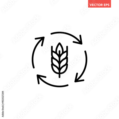 Black single agricultural sustainable farming line icon. Simple crops regeneration flat design vector pictogram, infographic interface elements for app logo web button ui ux isolated on white backgrou